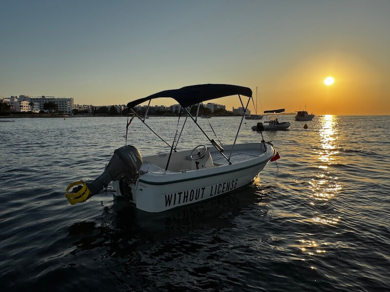 Small self-drive boat rental in Ibiza along the west coast